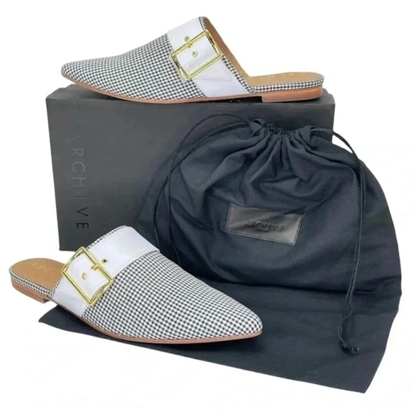 Archive Bond Gingham Checkered Fabric Womens Flat Mules Size 7.5M - Picture 16 of 16